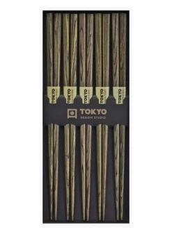 Ätpinnar 5 par i Svart trä presentask – Tokyo Design