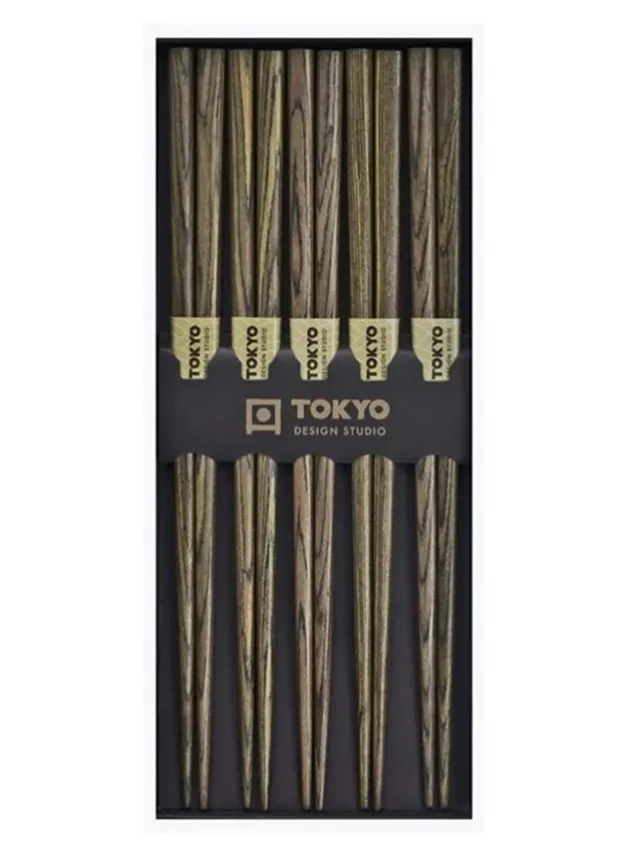 Ätpinnar 5 par i Svart trä presentask – Tokyo Design