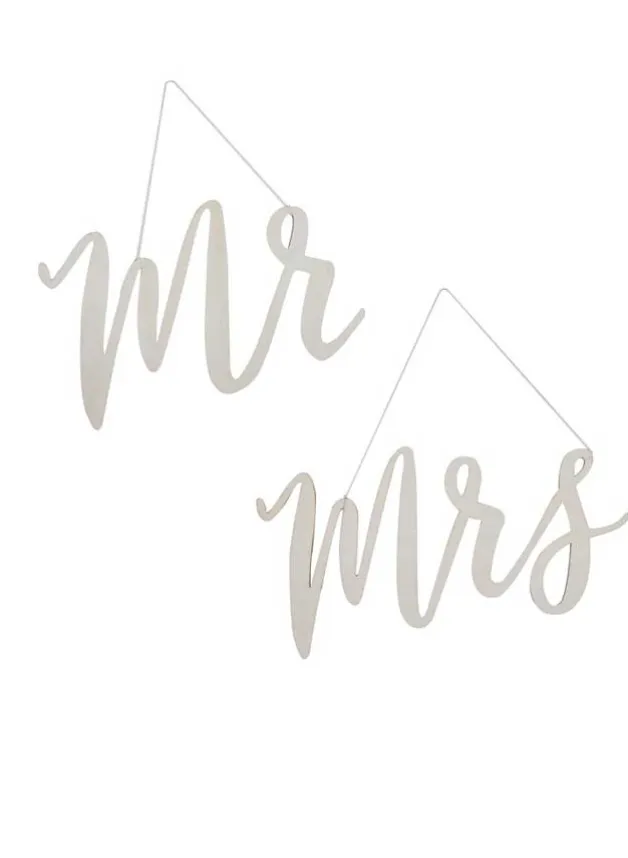 Wooden Mr & Mrs Chair Signs Beatiful botanics