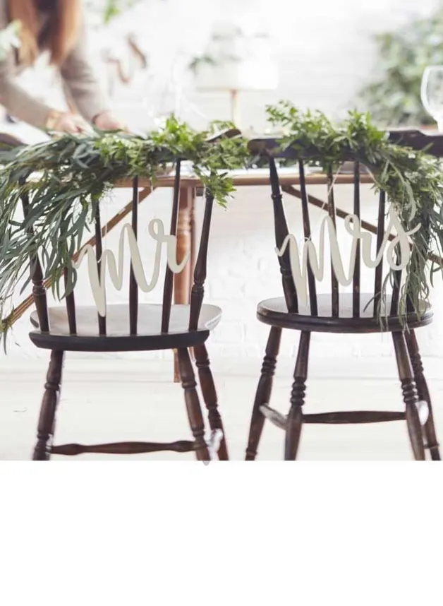 Wooden Mr & Mrs Chair Signs Beatiful botanics